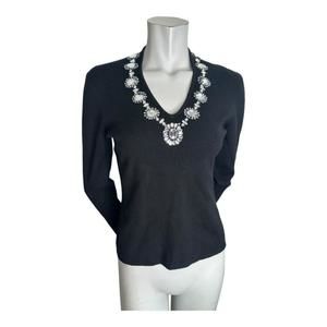 Belldini Black V Neck Jewel Trimmed Sweater Size Medium